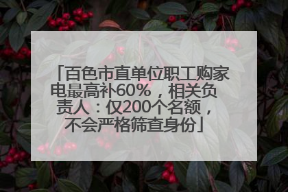 百色市直单位职工购家电最高补60％，相关负责人：仅200个名额，不会严格筛查身份